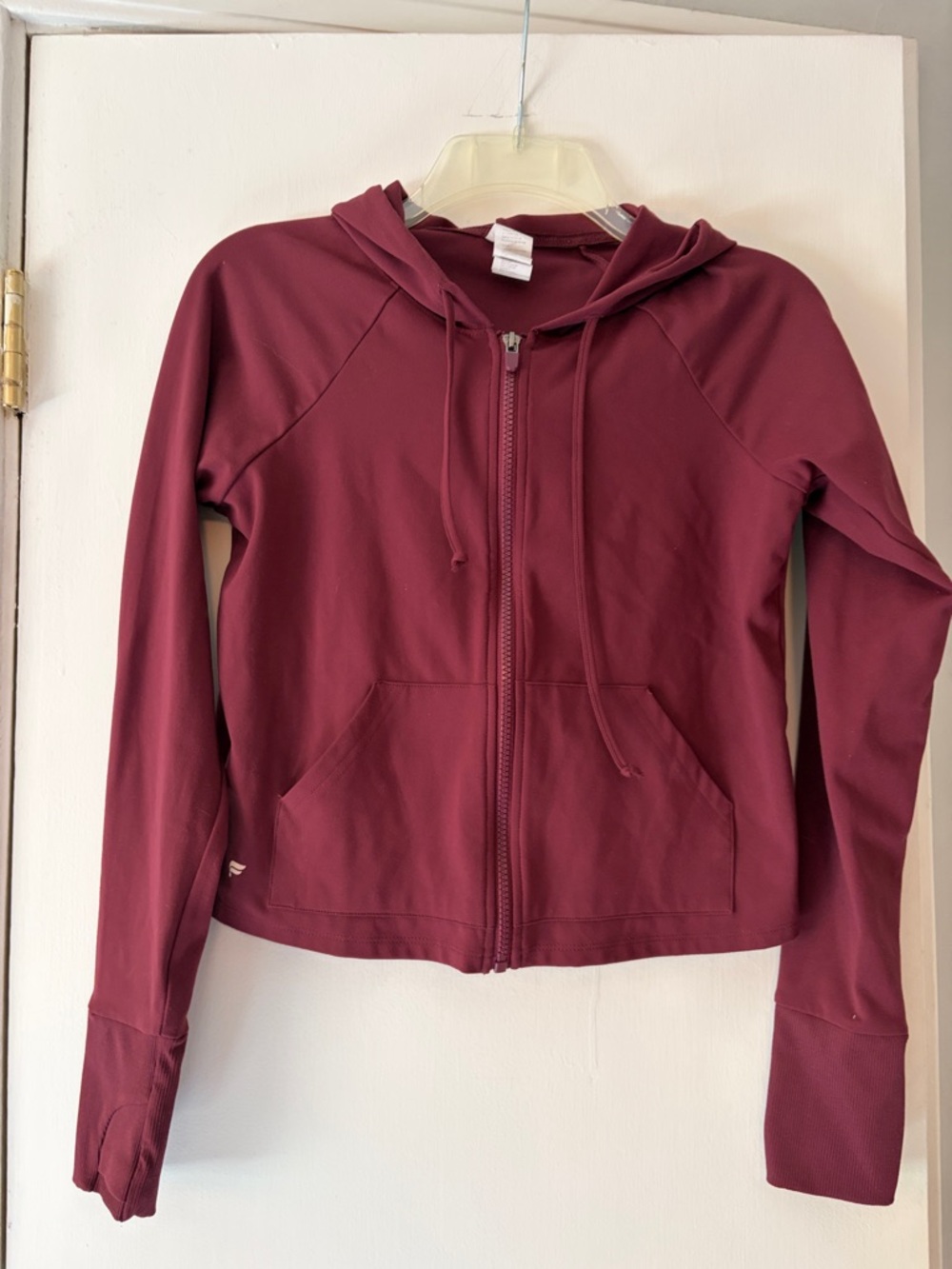 Fabletics Burgundy Full-Zip Hooded Utility Jacket